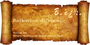 Balkovics Ányos névjegykártya